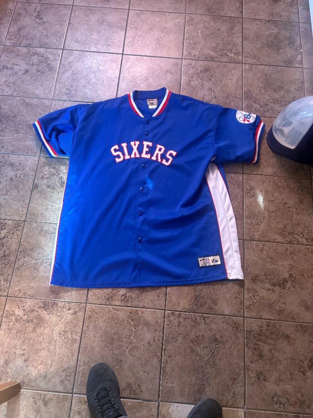 Majestic Hardwood Classics Philadelphia Sixers Blue Baseball Jersey